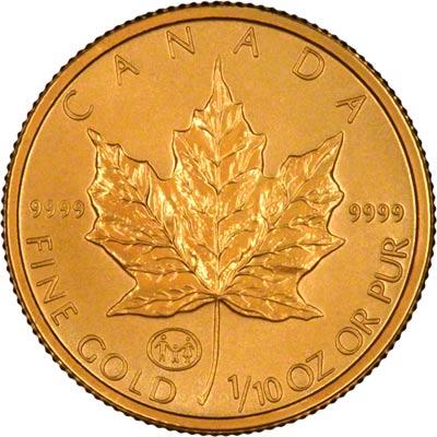 Reverse of 1997 Canadian Tenth Ounce Gold Maple Leaf