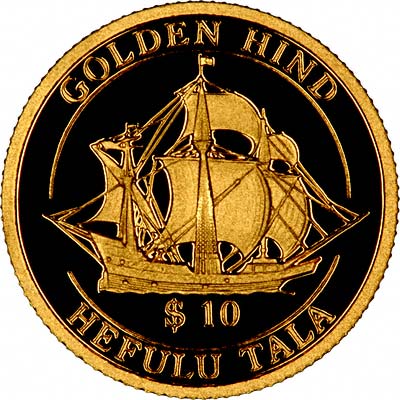 Golden Hind on Reverse of 1997 Tokelau Gold Ten Dollars