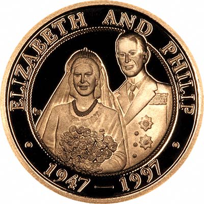 The Queen & Prince Philip on Reverse of 1997 Turks and Caicos 25 Crowns
