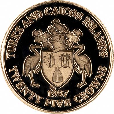 Obverse of 1997 Turks and Caicos 25 Crowns