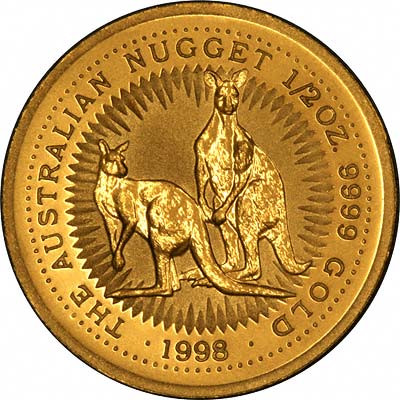 Reverse of 1998 Australian Half Ounce Gold Kangaroo Nugget Coin