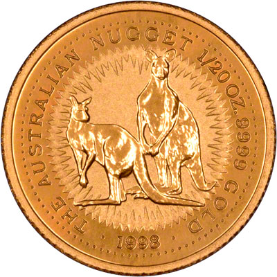 Reverse of 1998 Australian Twentieth Ounce Gold Kangaroo Nugget Coin