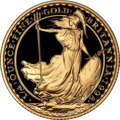 Reverse of 1998 £25 Quarter Ounce Gold Britannia Proof