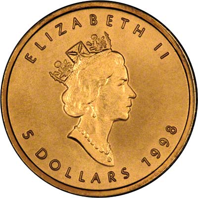 Obverse of 1998 Canadian Tenth Ounce Gold Maple Leaf