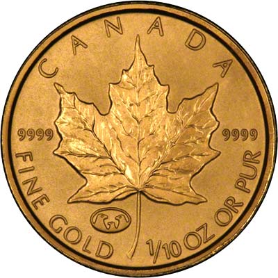 Reverse of 1998 Canadian Tenth Ounce Gold Maple Leaf