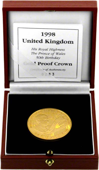 1998 Gold Proof Five Pound Crown in Presentation Box