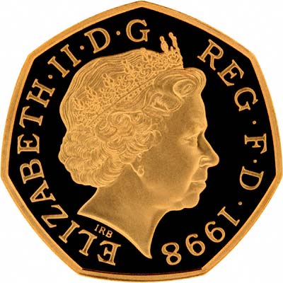 Reverse of 1998 EU 25th Anniversary Fifty Pence Gold Proof