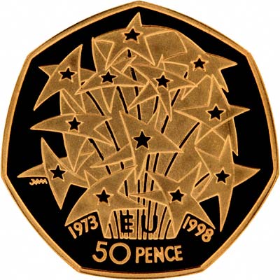 Obverse of 1998 Fifty Pence Gold Proof