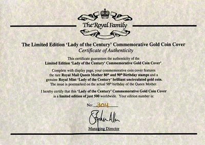 1998 Guernsey Lady of the Century Five Pounds Certificate