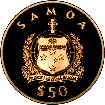 Obverse of 1998 Samoa $50 Lady of the Century Gold Coin