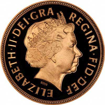 Obverse of 1998 Elizabeth II Gold Proof Sovereign