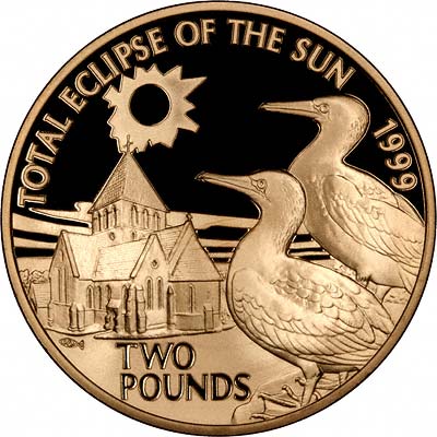 Solar Eclipse on Reverse of 1999 Alderney churchill 125th Anniversary Gold £5 Proof