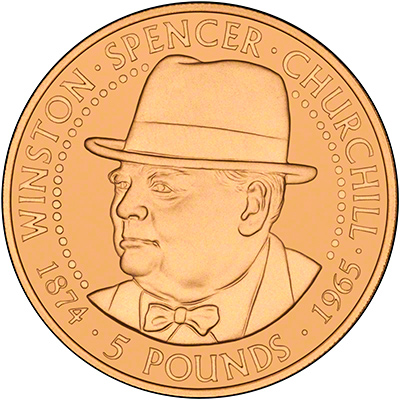 1999 Alderney 125th Anniversary of the Birth of Churchill Gold Proof £5 Reverse