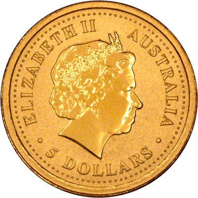 Obverse of 1999 Australian Twentieth Ounce Gold Kangaroo Nugget Coin