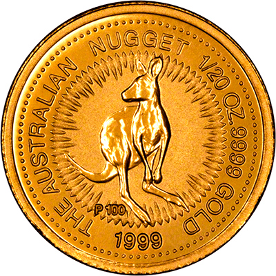 Reverse of 1999 Australian Twentieth Ounce Gold Kangaroo Nugget Coin