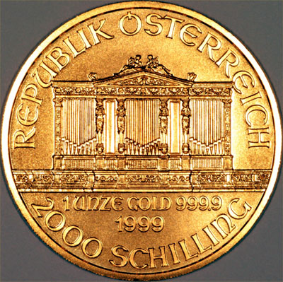 Our 1999 One Ounce Austrian Gold Philharmoniker Coin Obverse Photo