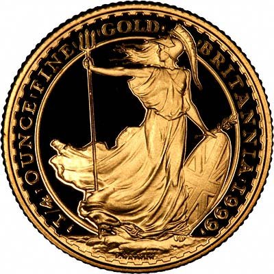 Reverse of 1999 £25 Quarter Ounce Gold Britannia Proof