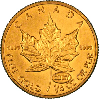 Reverse of 1999 Canadian Quarter Ounce Gold Maple Leaf