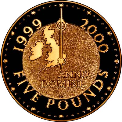 Reverse of the 1999 Millennium Proof Five Pounds Gold Coin