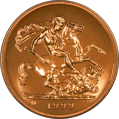 Reverse of the 1999 Brilliant Uncirculated Five Pound Gold Coin