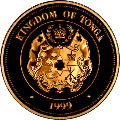 Obverse of 1999 Tonga Gold 20 Pa'Anga