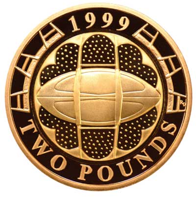 Reverse of Gold Proof Rugby Two Pound