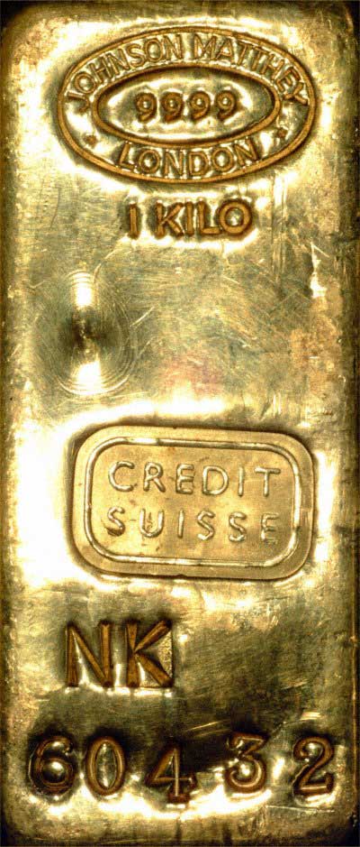 Our Johnson Matthey Credit Suisse One Kilo Gold Bullion Bar Photo