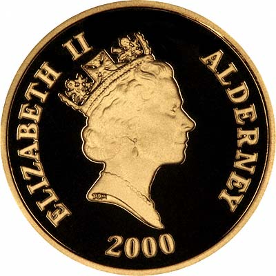 Obverse of 2000 Alderney Gold £25 Proof
