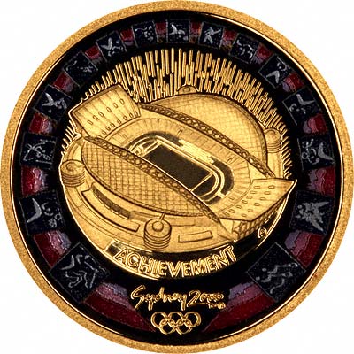 Olympic Stadium on Reverse of 2000 Australian $100 Gold Proof Coin