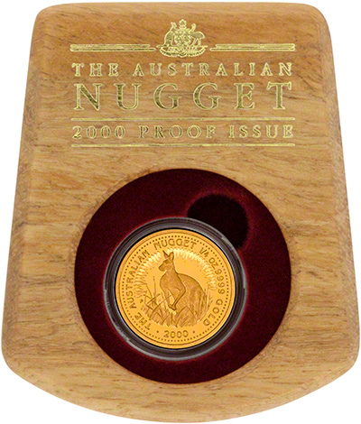 2000 Australian Quarter Ounce Gold Proof Kangaroo Nugget Coin in Presentation Box