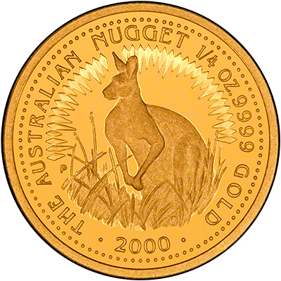 Reverse Design of a Year 2000 Australian Quarter Ounce Gold Proof Kangaroo Nugget Coin