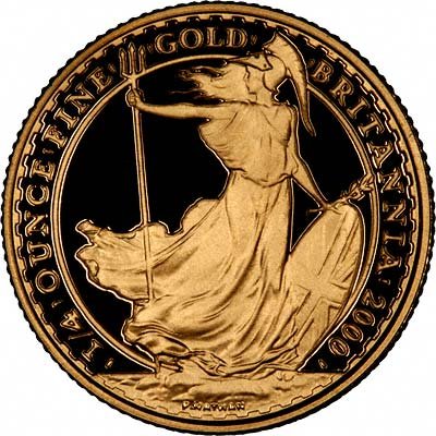 Reverse of 2000 £25 Quarter Ounce Gold Britannia Proof