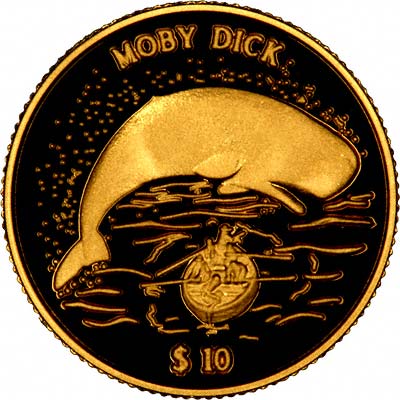 Moby Dick on Reverse of 2000 Cook Islands Gold 10 Dollars