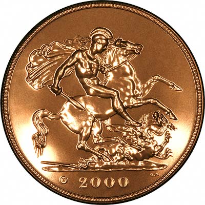 Reverse of 2000 Brilliant Uncirculated Five Pounds Gold Coin