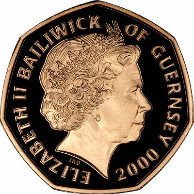 Obverse of 2000 Guernsey Gold Proof Fifty Pence
