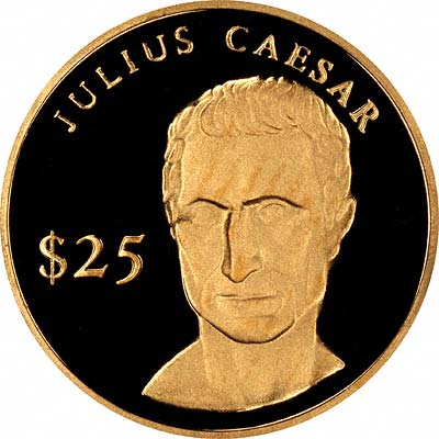 Julius Caesar on Reverse of 2000 Liberian Gold 25 Dollars