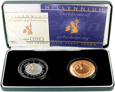 2000 two coin millennium crown gold and silver set in box