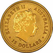 Obverse Design of a Year 2001 Australian Tenth Ounce Gold Kangaroo Nugget Coin