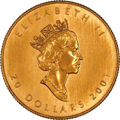 Obverse of 2001 Canadian Half Ounce Gold Maple Leaf