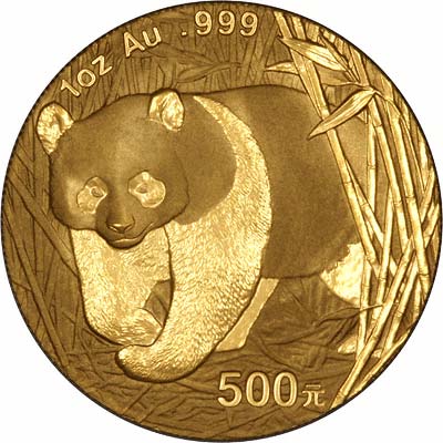 Reverse of 2001 One Ounce Gold Panda Coin