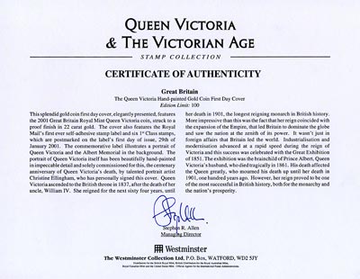 2001 Queen Victoria Gold Proof Crown Cert PNC