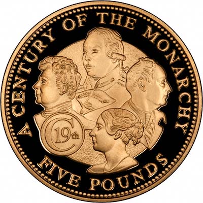 Sir Winston Century of the Monarchy on Reverse of 2001 Guernsey Gold £5