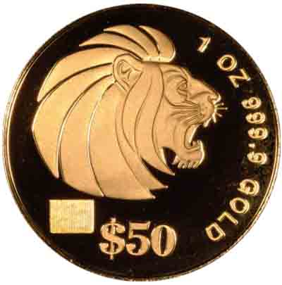 Obverse of One Ounce 2001 Singapore Gold $50
