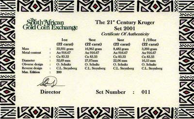 2001 21st Century Kruger Set Certificate
