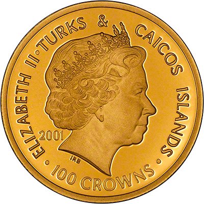 Obverse of 2001 Turks and Caicos Islands Queen Victoria Gold Proof Coin