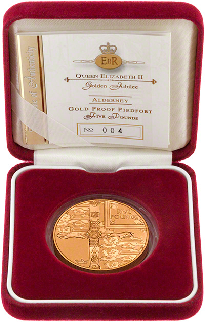 2002 Alderney Gold Proof Piedfort £5 in Presentation Box