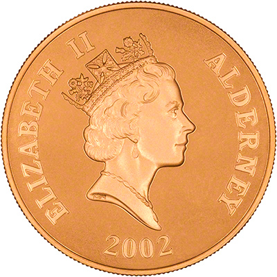Obverse of 2002 Alderney Gold Proof Piedfort £5