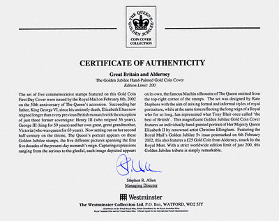 2002 Alderney Golden Jubile Twenty Five Pounds Certificate