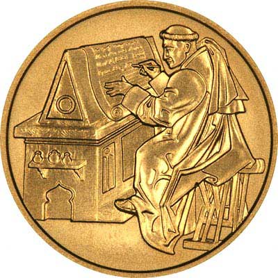 Monk Copying Manuscript on Reverse of 2002 Austrian Gold 50 Euros