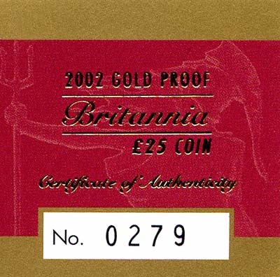 2002 1/4oz Britannia Certificate